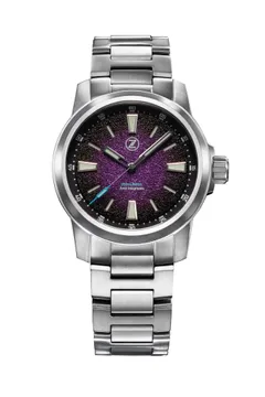 Zelos Aurora Field 38mm Ti, deep purple granite-textured fumé dial