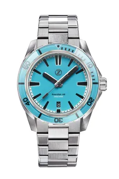 Zelos Swordfish 42mm, fully lumed light blue dial and sapphire bezel