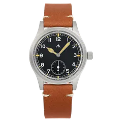 Militado D12 with black dial and cathedral hands on brown leather strap