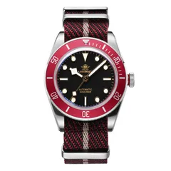 Addiesdive AD2043 black dial on a striped nylon strap