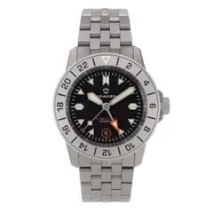 Draken Tugela GMT with a steel 24-hour bezel and black dial on the engineer bracelet