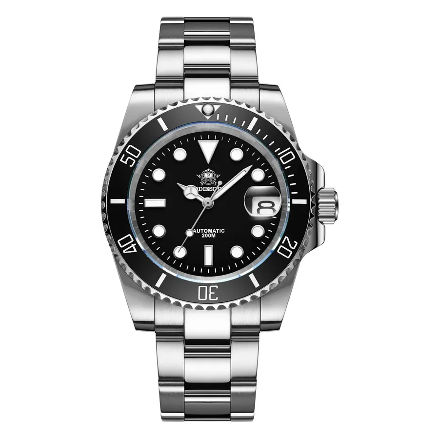 Addiesdive H3AC with black dial and black ceramic bezel on a three-link bracelet