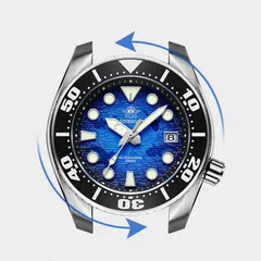 Addiesdive AD2102 graphic showing the bezel rotating counter-clockwise