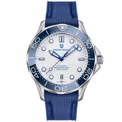 Pagani Design PD-1685 with white dial and blue bezel on blue nylon strap