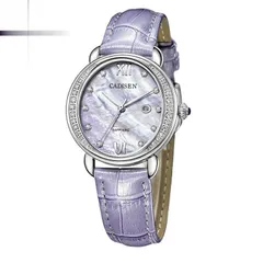 Cadisen C6102 with purple pearlescent dial and stone-set bezel on a purple leather strap