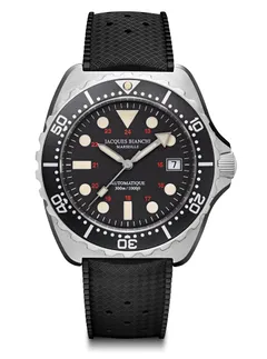 Jacques Bianchi JB300 Noire (Diver Noir), steel case, black Maxi Dial with red 24-hour scale, on black Tropic strap