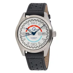 Islander DPA Automatic with white dial and red and blue accents on black leather strap