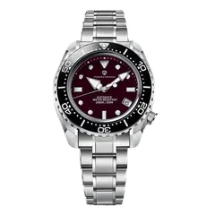 Pagani Design PD-1680 with burgundy dial and black bezel on steel bracelet