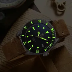 Addiesdive AD2101 lume shot, dial and bezel scale glowing green