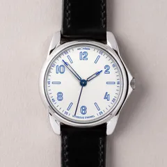 anOrdain Model 2 39.5mm White, white vitreous enamel dial with blue print and heat-blued hands, on black shell cordovan strap