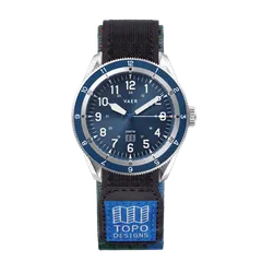Vaer x Topo Designs x Worn & Wound DS4 Solar Hiker 39mm, navy, on a Topo hook-and-loop strap