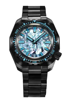 Zelos Hammerhead V3 300m DLC, black DLC titanium case and bracelet, blue mother-of-pearl mosaic dial