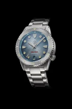Zelos Mako V3 300m in steel, light blue fumé dial, steel bezel, on steel bracelet
