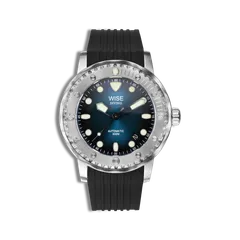 Wise Diving 300M Gen 2 DSX311 in steel, dark blue sunburst dial, on black FKM rubber strap