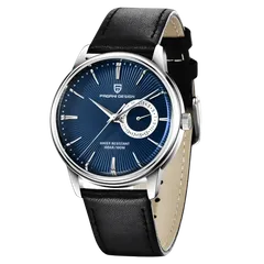 Pagani Design PD-1654 with blue dial and steel case on black leather strap