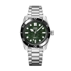 Wise Adamascus AD840A-S in 904L steel, green wavy dial, black ceramic bezel, on 904L bracelet