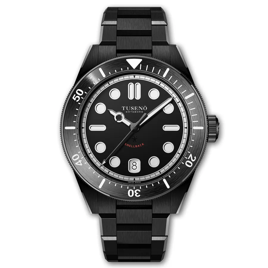 Tusenö Shellback V2 DLC Black, semi-matte black dial, brushed black ceramic bezel