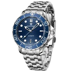 Pagani Design PD-1685 with blue wave dial and blue bezel on steel bracelet