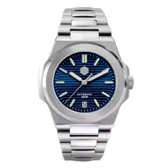 San Martin SN0076G with blue striped dial and date