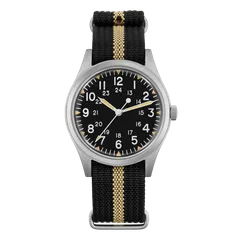 Militado ML07 (K1) with vintage matte black dial on black strap with a khaki stripe