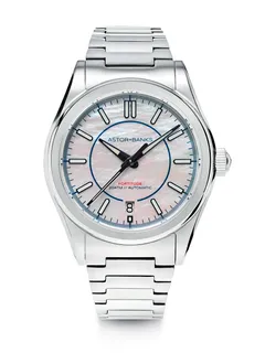 Astor+Banks Fortitude Pro, mother-of-pearl dial with blued hands, on steel bracelet