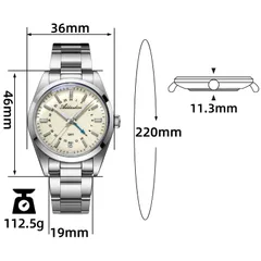 Addiesdive AD2065 dimension graphic (36mm, 46mm lug-to-lug, 11.3mm, 19mm, 220mm bracelet, 112.5g)