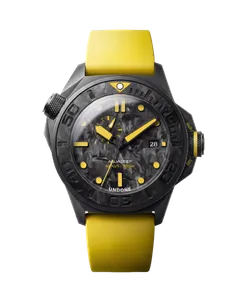 Undone Aquadeep Submerge Carbon dial with the 24-hour subdial at 10 and the date at 3
