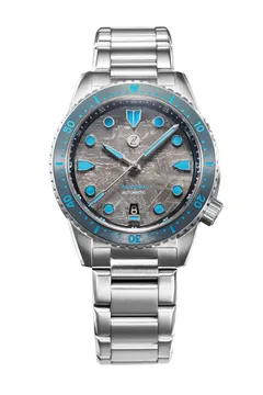 Zelos Mako 300m Diver, meteorite dial, grey ceramic bezel with light blue lume