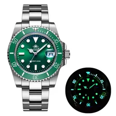 Addiesdive H3QZ with green dial and green ceramic bezel on the steel bracelet