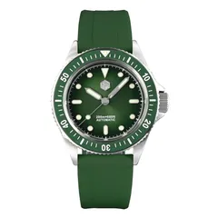San Martin SN044-G with green sunburst dial and green bezel on green rubber strap
