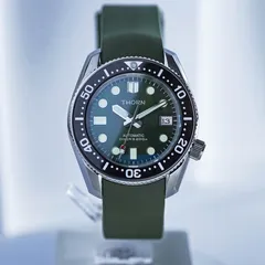 Thorn SHY019 with army green sunburst dial and black bezel on a green rubber strap