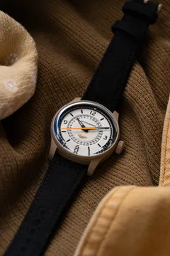 Astor+Banks Field Watch Desert Sand limited edition, white dial, desert sand Cerakote case, on black canvas strap