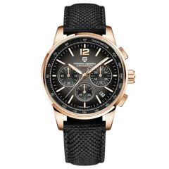Pagani Design PD-YS008 with rose-gold-tone case and smoked grey dial on black textile strap