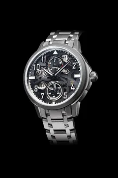 Zelos Mirage 8 Days Titanium Anthracite, clear sapphire dial over a black PVD skeletonised movement, on titanium bracelet