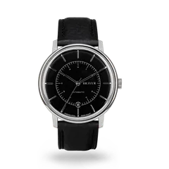 Bravur Scandinavia with matte black dial and silver indices on a black leather strap