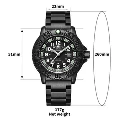 Addiesdive 050S dimension graphic (22mm, an arrow labelled 51mm, 260mm, 177g net weight on the bracelet)