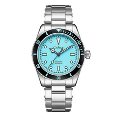 Cadisen C8206 with turquoise dial and black bezel on a steel bracelet