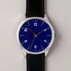 anOrdain Model 1 41mm Parisian Blue, vitreous enamel dial, on black shell cordovan strap