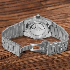 AddiesKIN K001 exhibition caseback showing the Miyota 9015 rotor, and the butterfly clasp