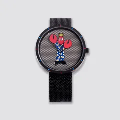 Philip Colbert x Anicorn Lobster edition with the lobster figure in the centre of the discs, on a black Milanese bracelet