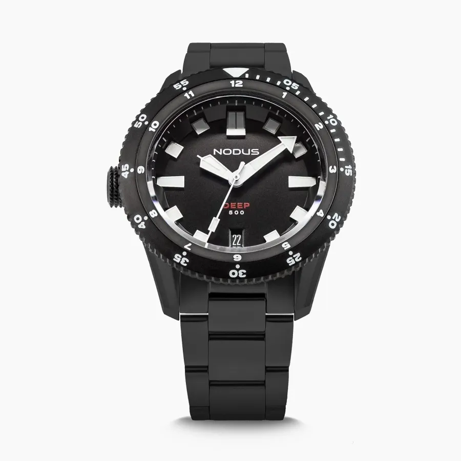 Nodus Sector Deep DLC Destro, black dial, black DLC case and bracelet, crown at 9