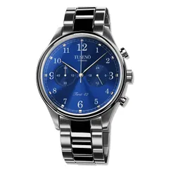 Tusenö First 42, silver case, blue dial