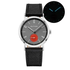 Militado ML27 with grey dial and red small seconds on black leather strap