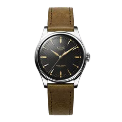 KUOE Royal Smith 90-006 35mm, Black, Silver Case, on Italian leather strap
