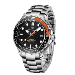 Pagani Design PD-1667 with black dial and black and orange bezel on steel bracelet