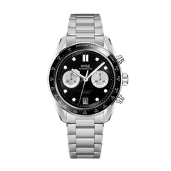 Wise Adamascus AD8CHRO10 chronograph in 904L steel, black reverse panda dial, black ceramic tachymeter bezel, on 904L bracelet
