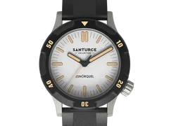Santurce Collection Esnórquel with white dial and black bezel on white rubber strap