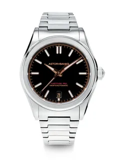 Astor+Banks Fortitude Pro, gloss black dial with rose gold plated hands, on steel bracelet