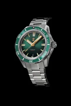 Zelos Swordfish 40mm SS Emerald Green (2020), green fumé sunburst dial with gilt hands, green ceramic bezel, on bracelet