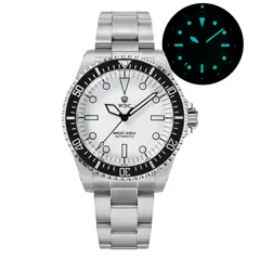 Watchdives WD5513B with matte white dial on the 3-link bracelet, with lume shot